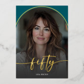 Moderner Minimaler Aquamariner Bogen Fünfzigjährig Folieneinladung (Vorderseite)