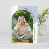 Moderner Minimaler Arch 2 Foto Blauer Abschluss Einladung (Stehend Vorderseite)