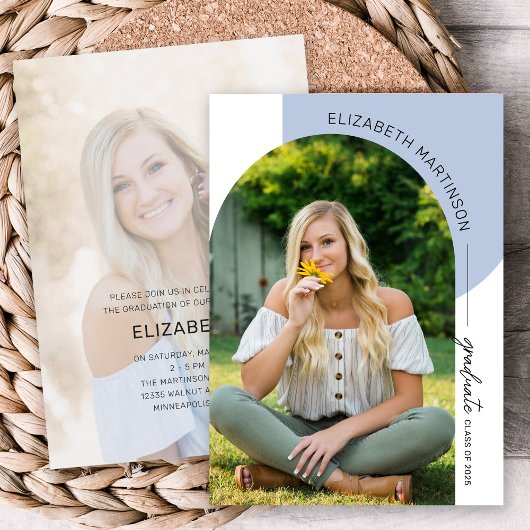 Moderner Minimaler Arch 2 Foto Blauer Abschluss Einladung