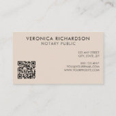 Moderner, minimaler Beige & Grauer QR Code Notar Visitenkarte (Rückseite)
