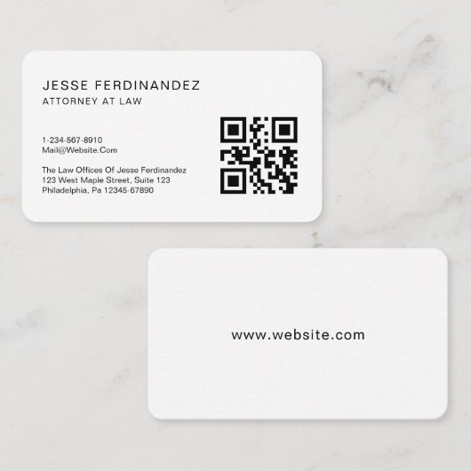Moderner Minimaler Beruflicher QR-Code weiß Visitenkarte (Vorne/Hinten)