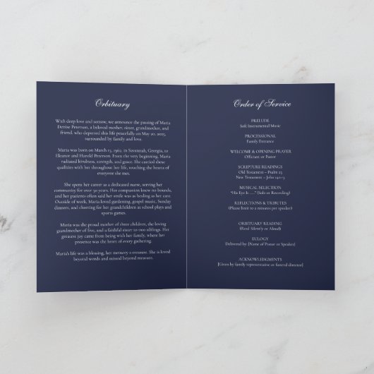 Moderner Minimaler Bestattungsauftrag Programm (Innenseite)