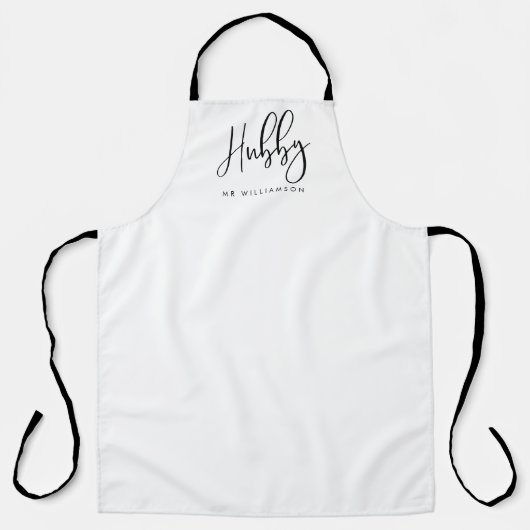 Moderner Minimaler Black Hubby Script-Kalligrafikn Schürze (Vorderseite)