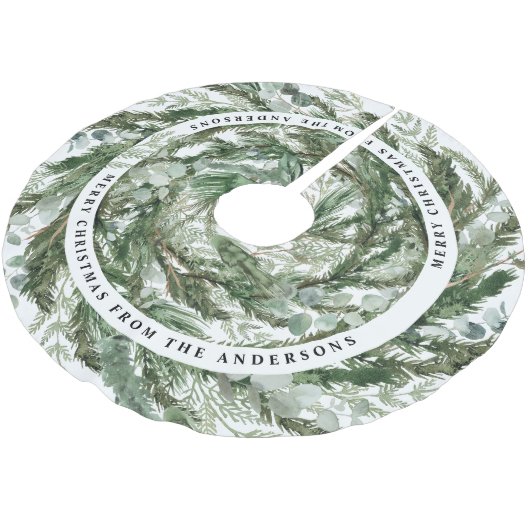 Moderner, minimaler Blattkranz im eleganten Winter Polyester Weihnachtsbaumdecke (Schrägansicht)