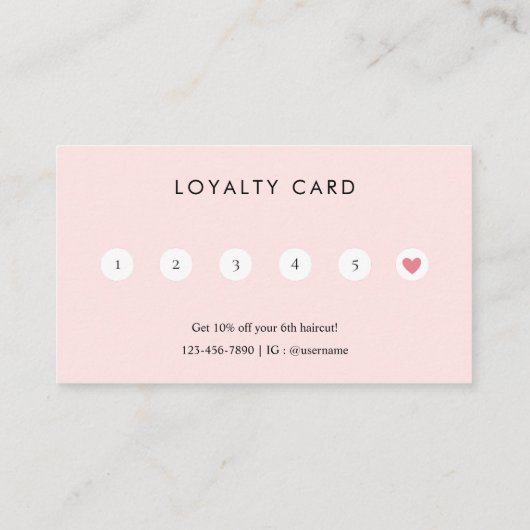 Moderner Minimaler Blush Pink Haarstylist Treuekarte (Rückseite)