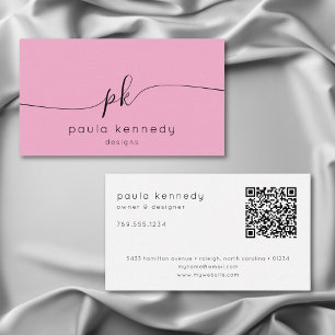 Moderner minimaler, eleganter Monogramm-Pink-QR-Co Visitenkarte