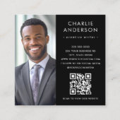 Moderner, minimaler, eleganter QR-Code für schwarz Quadratische Visitenkarte (Vorderseite)