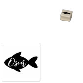 Moderner Minimaler Fisch mit Katzenname. Holz Gummistempel (Stempel)