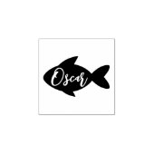 Moderner Minimaler Fisch mit Katzenname. Holz Gummistempel (Prägung)