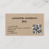 Moderner Minimaler floral Kraft Script QR Code Visitenkarte (Rückseite)
