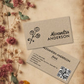Moderner Minimaler floral Kraft Script QR Code Visitenkarte