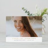 Moderner Minimaler Foto Abschluss Gold Folieneinladung (Stehend vorne)
