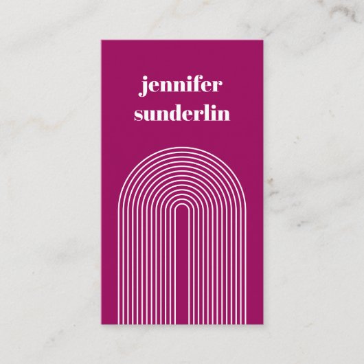 Moderner Minimaler Fuchsia Pink geometrischer Boge Visitenkarte (Vorderseite)