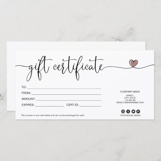 moderner minimaler Geschenkgutschein hinzufügen (Vorne/Hinten)