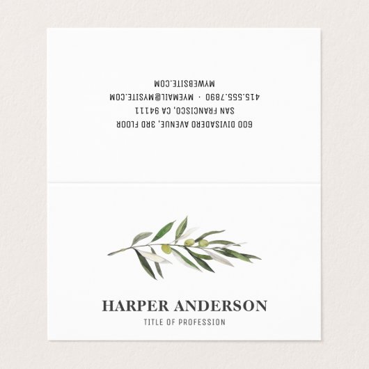 Moderner Minimaler Grüner Olivenbaum Beruflich Visitenkarten (Außenseite Aufgefaltet)