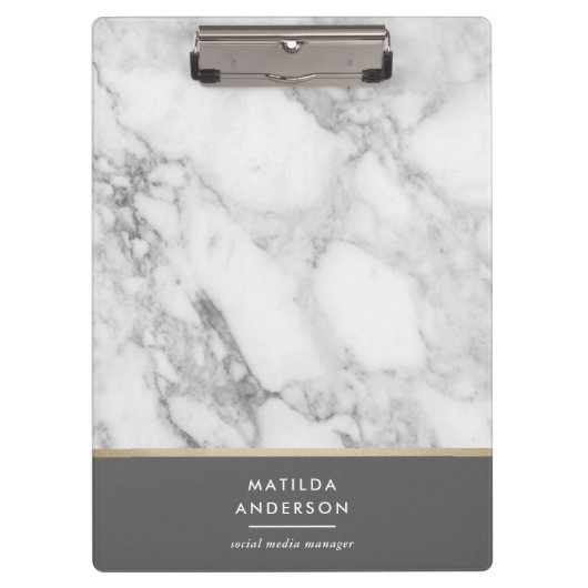 Moderner minimaler Marmor und Gold geometrisch Klemmbrett (Vorderseite)