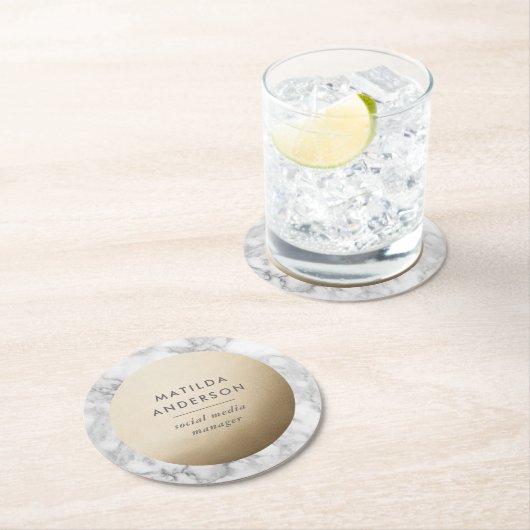 Moderner minimaler Marmor und Gold geometrisch Runder Pappuntersetzer (Vor Ort)