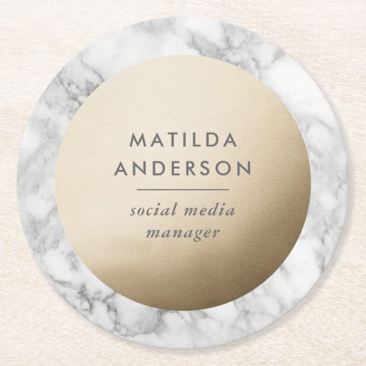 Moderner minimaler Marmor und Gold geometrisch Runder Pappuntersetzer (Vorderseite)