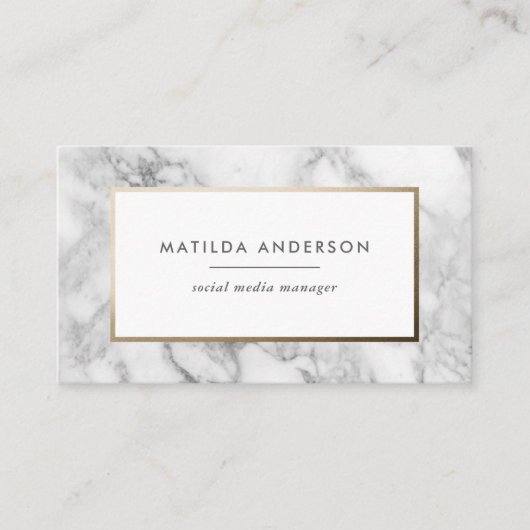 Moderner minimaler Marmor und Gold geometrisch Visitenkarte (Vorderseite)