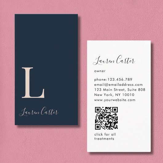 Moderner Minimaler Monogram Blue Blush QR Code Visitenkarte
