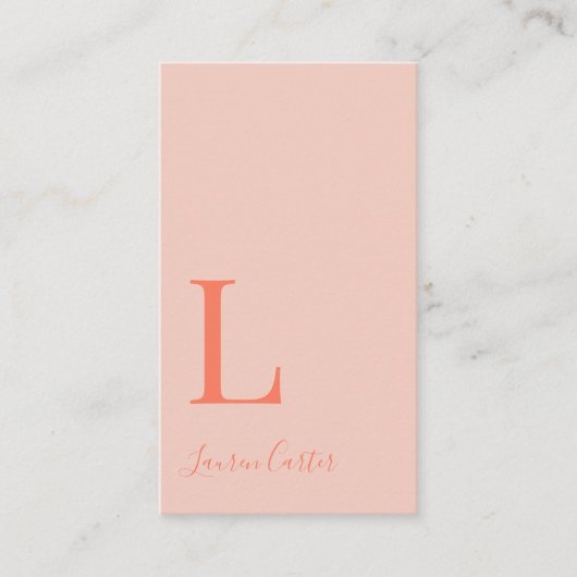 Moderner Minimaler Monogram Blush Orange QR Code Visitenkarte (Vorderseite)