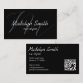 Moderner Minimaler Monogramm-Black-QR-Code Berufli Visitenkarte (Vorne/Hinten)