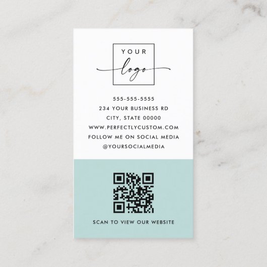 Moderner minimaler QR-Code, blau weiß Visitenkarte (Rückseite)