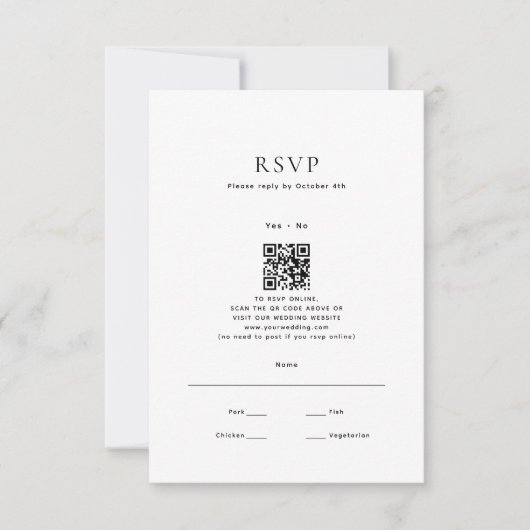 Moderner Minimaler Qr-Code für Hochzeiten RSVP Karte (Vorderseite)