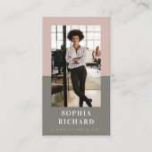 Moderner Minimaler QR-Code für rosa und graue Busi Visitenkarte (Vorderseite)