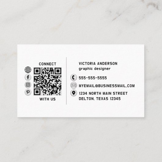 Moderner Minimaler QR-Code für Schwarzweiß-Logos Visitenkarte (Rückseite)