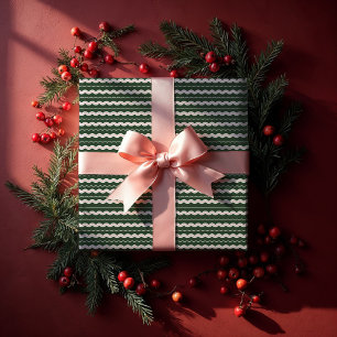 Moderner minimaler Retro-Wavy Green & Pink Stripe Geschenkpapier