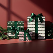 Moderner minimaler Retro-Wavy Green & Pink Stripe Geschenkpapier Set