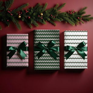 Moderner minimaler Retro-Wavy Green & Pink Stripe Geschenkpapier Set