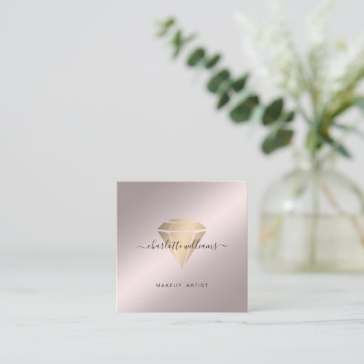 Moderner Minimaler Rosegold-Gold Diamant Salon Quadratische Visitenkarte (Stehend Vorderseite)
