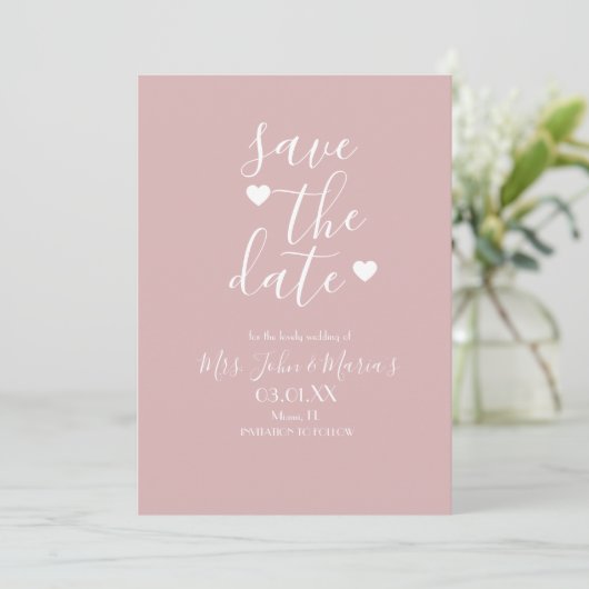 Moderner Minimaler Schimmer mit Herz Save the Date Einladung (Stehend Vorderseite)