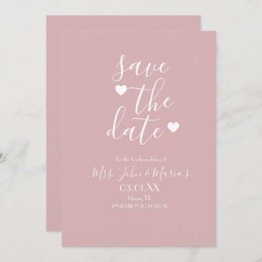 Moderner Minimaler Schimmer mit Herz Save the Date Einladung (Vorne/Hinten)