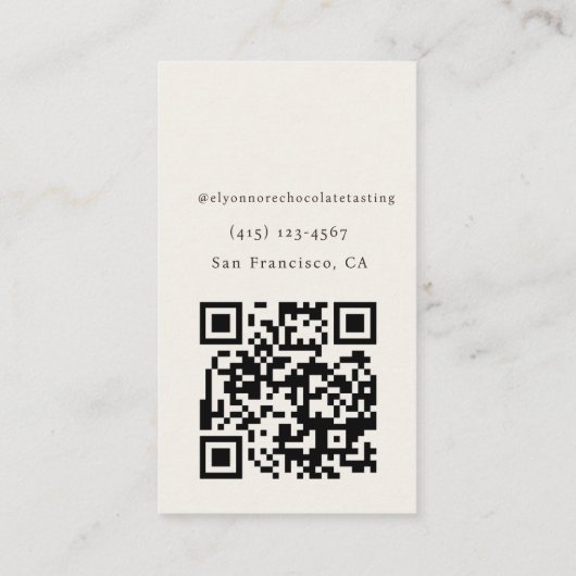 Moderner Minimaler Schokoladen-Verkostungs-Qr-Code Visitenkarte (Rückseite)
