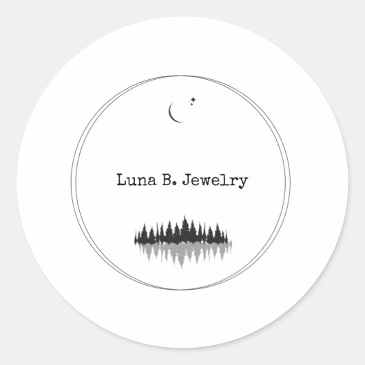 Moderner Minimaler Schwarz-Weiß-Wald-Mond Runder Aufkleber (Vorderseite)