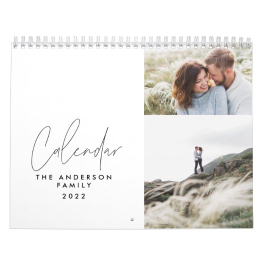 Moderner minimaler Schwarz-weißer 3-Foto-Familienc Kalender (Titelbild)