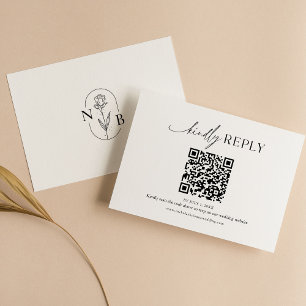 Moderner Minimaler Schwarz-weißer Boho Wedding QR RSVP Karte