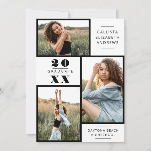 Moderner Minimaler Schwarz-weißer Foto Grid Abschl Einladung (Vorderseite)
