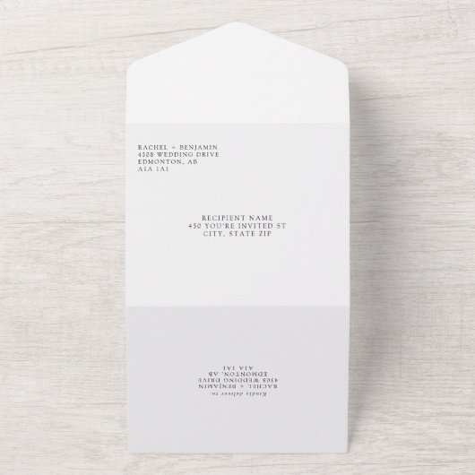 Moderner Minimaler Schwarz-weißer Hochzeitsstichta All In One Einladung (Außenbereich)