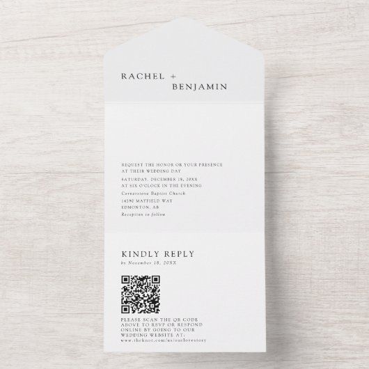 Moderner Minimaler Schwarz-weißer Hochzeitsstichta All In One Einladung (Innen Boden)