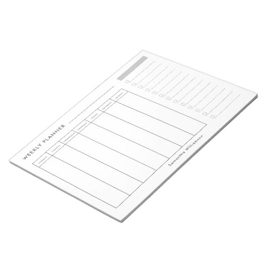 Moderner Minimaler Schwarz-weißer Wochenplaner Notizblock (angewinkelt)