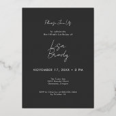 Moderner Minimaler Schwarzer Bogen Fünfzigjähriger Folieneinladung (Rückseite)