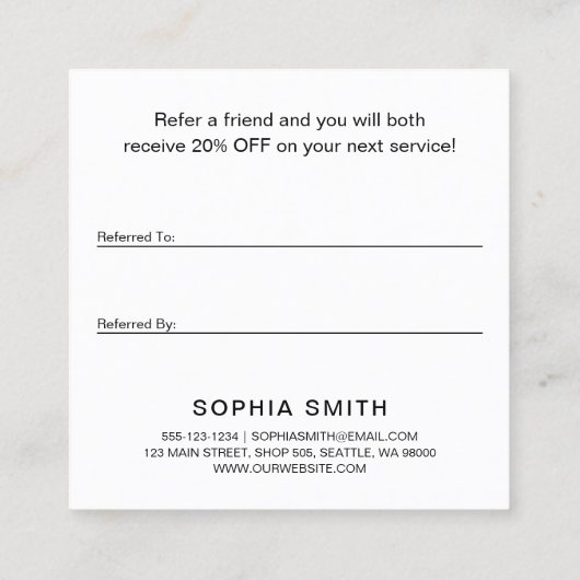 Moderner, minimaler Schwarzer Kunde Empfehlungskarte (Rückseite)