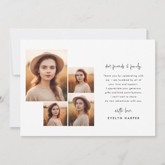 Moderner Minimaler Script 5 Foto Collage Abschluss Dankeskarte (Rückseite)
