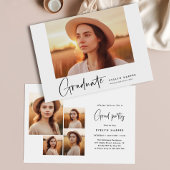 Moderner Minimaler Script 5 Foto Collage Abschluss Einladung