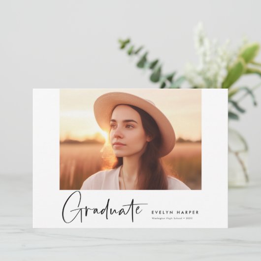 Moderner Minimaler Script 5 Foto Collage Abschluss Einladung (Stehend Vorderseite)