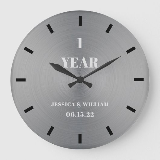 Moderner Minimaler Silberhochzeitstil zum Jubiläum Große Wanduhr (Vorderseite)